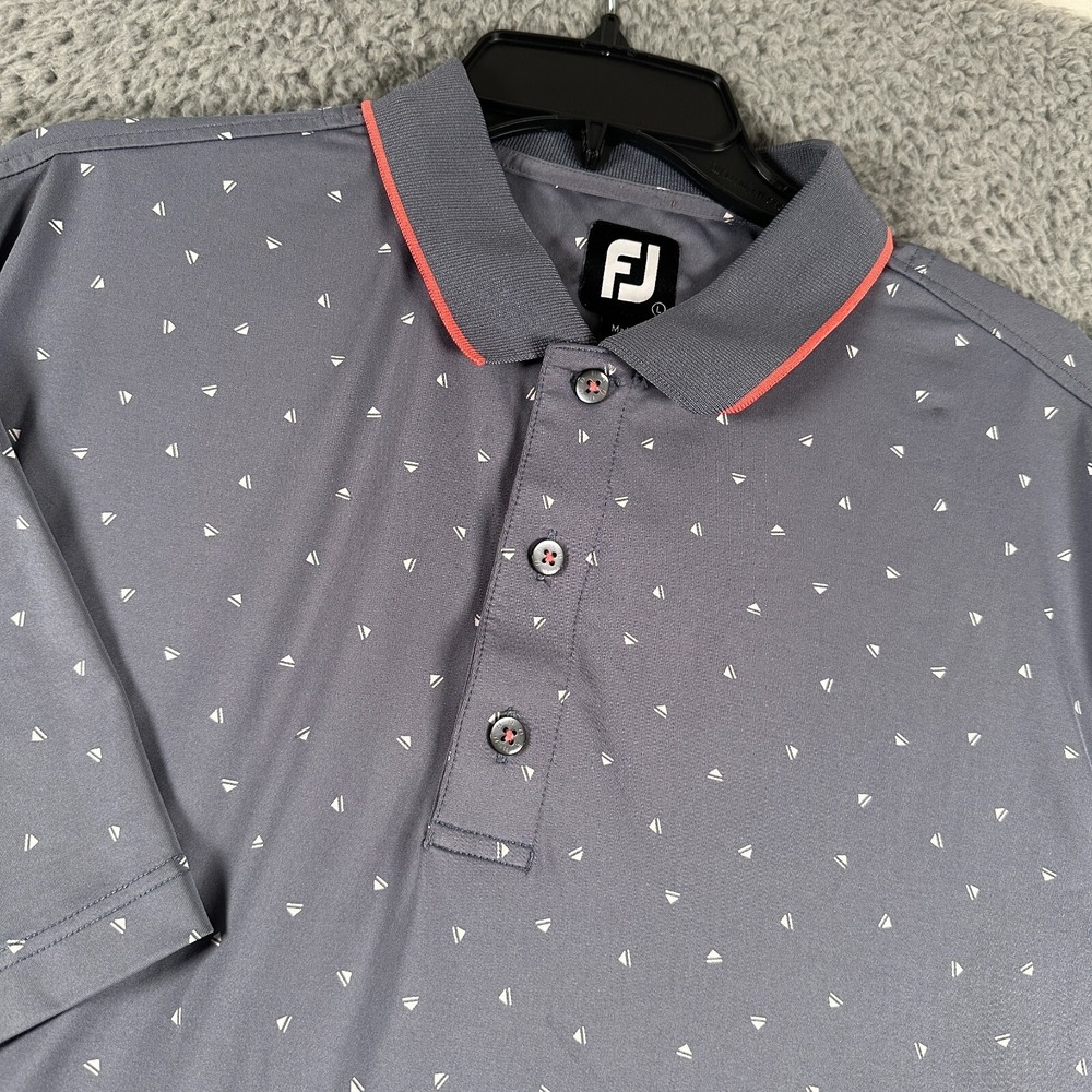 Footjoy Shirt Men's Large Gray Sailboat All Over Print Performance Polo Flaws